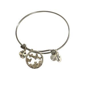 Silver Tone Butterfly Charm Bangle Bracelet With Crystals LA CN